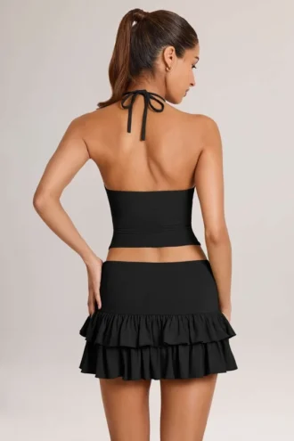 Azaria Modal Ruffle Mid-Rise Mini Skort i svart