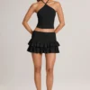 Azaria Modal Ruffle Mid-Rise Mini Skort i svart