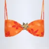 Baracoa bikinitopp med halterneck och metallbeslag i orange orkidé-mönster