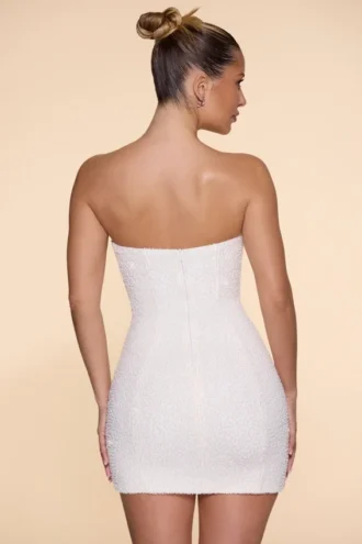 Basel Embellished Strapless Cowl Neck Miniklänning i Ivory
