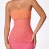Basel Embellished Strapless Miniklänning i rött och orange ombré