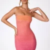Basel Embellished Strapless Miniklänning i rött och orange ombré