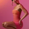 Basel Embellished Strapless Miniklänning i rött och orange ombré