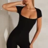 Bea Cap Sleeve Square Neck Unitard i svart