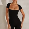 Bea Cap Sleeve Square Neck Unitard i svart