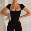 Bea Cap Sleeve Square Neck Unitard i svart