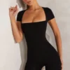 Bea Cap Sleeve Square Neck Unitard i svart