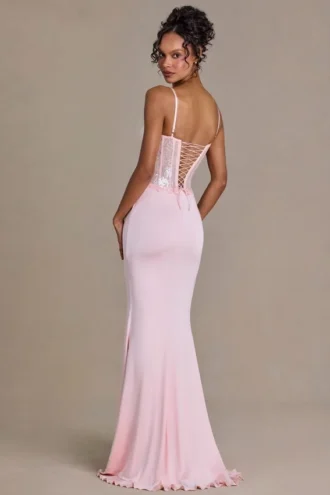 Beatrix Premium Embellished Lace Corset Gown i Baby Pink
