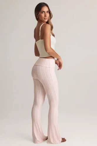 Bebe Modal Foldover Mid-Rise Flared Trousers i randigt mönster