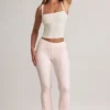 Bebe Modal Foldover Mid-Rise Flared Trousers i randigt mönster