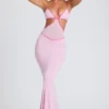 Bella Contrast Binding Cut Out Evening Gown i mjukrosa