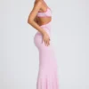 Bella Contrast Binding Cut Out Evening Gown i mjukrosa