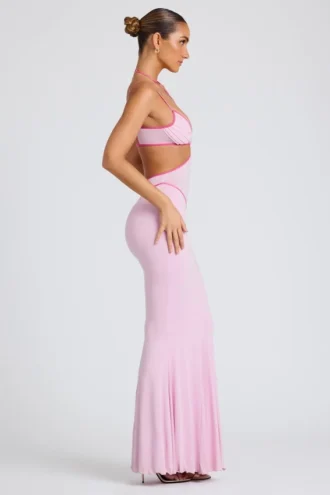 Bella Contrast Binding Cut Out Evening Gown i mjukrosa