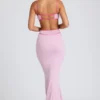 Bella Contrast Binding Cut Out Evening Gown i mjukrosa