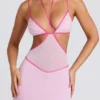 Bella Contrast Binding Cut Out Evening Gown i mjukrosa