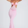 Bella Contrast Binding Cut Out Evening Gown i mjukrosa