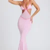Bella Contrast Binding Cut Out Evening Gown i mjukrosa