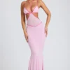 Bella Contrast Binding Cut Out Evening Gown i mjukrosa