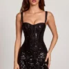 Benedetta Embellished Peekaboo Corset A-Line Miniklänning i svart zebra