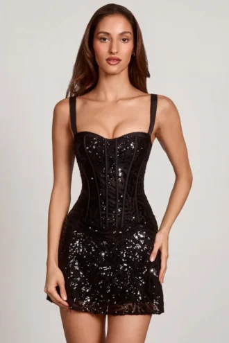 Benedetta Embellished Peekaboo Corset A-Line Miniklänning i svart zebra