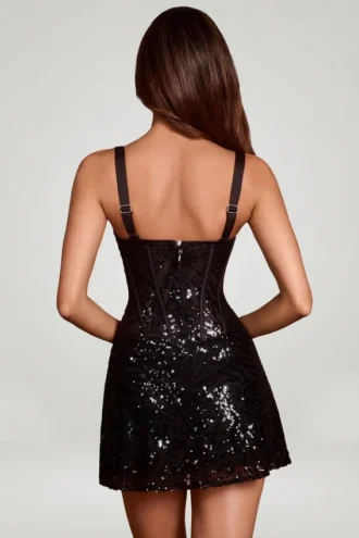 Benedetta Embellished Peekaboo Corset A-Line Miniklänning i svart zebra