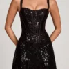 Benedetta Embellished Peekaboo Corset A-Line Miniklänning i svart zebra