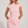 Blair Jersey Turtleneck Ruched Backless Miniklänning i rosa