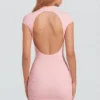 Blair Jersey Turtleneck Ruched Backless Miniklänning i rosa