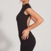 Blair Jersey Turtleneck Ruched Backless Miniklänning i svart
