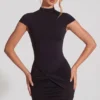 Blair Jersey Turtleneck Ruched Backless Miniklänning i svart