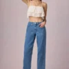 Bobbi Mid-Rise Barrel-Leg Jeans i mellblå tvätt