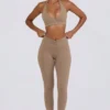 Borstad jersey-leggings med rynkad midja i färgen Mocha Marl