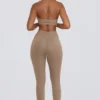 Borstad jersey-leggings med rynkad midja i färgen Mocha Marl