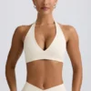 Borstad jersey-sport-BH med V-ringning i ivory marl