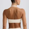 Borstad jersey-sport-BH med V-ringning i ivory marl