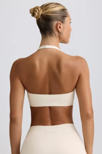 Borstad jersey-sport-BH med V-ringning i ivory marl