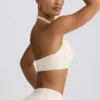 Borstad jersey-sport-BH med V-ringning i ivory marl