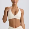 Borstad jersey-sport-BH med V-ringning i ivory marl