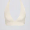 Borstad jersey-sport-BH med V-ringning i ivory marl