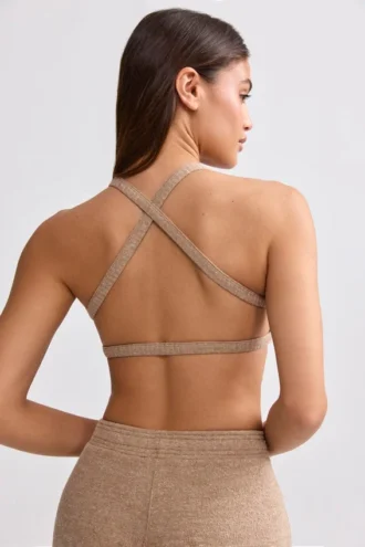 Bralette i frotté med rund halsringning i mokkabrun