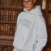 Broderad oversized-hoodie i gråmelerad