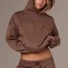 Broderad oversized-hoodie i kakaobrunt