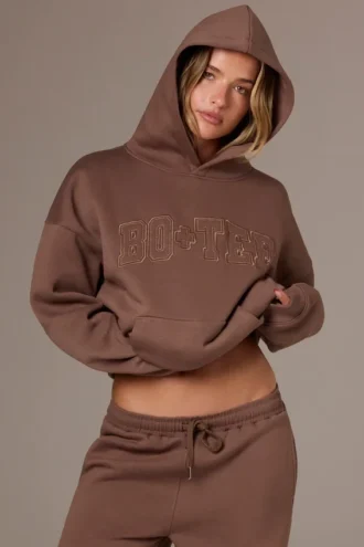 Broderad oversized-hoodie i kakaobrunt