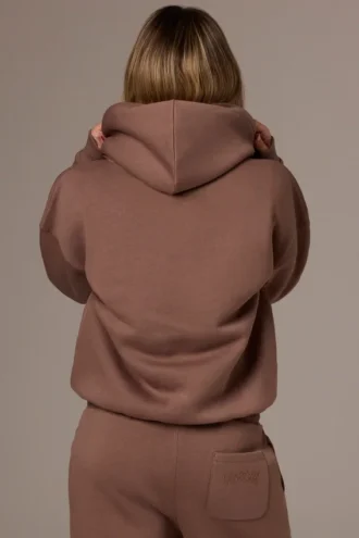 Broderad oversized-hoodie i kakaobrunt