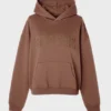 Broderad oversized-hoodie i kakaobrunt