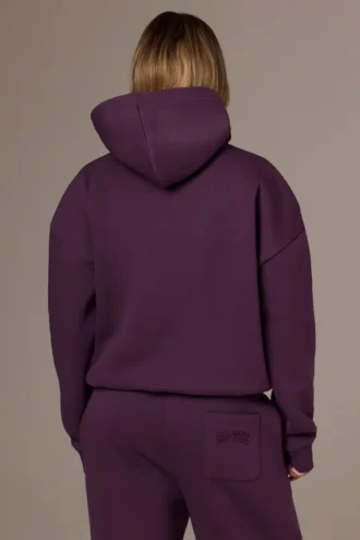 Broderad oversized-hoodie i plommon