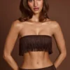 Bruma Bandeau-crop-top med snörning och fransar i chokladbrunt