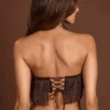 Bruma Bandeau-crop-top med snörning och fransar i chokladbrunt