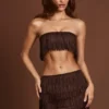 Bruma Bandeau-crop-top med snörning och fransar i chokladbrunt