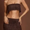 Bruma Bandeau-crop-top med snörning och fransar i chokladbrunt